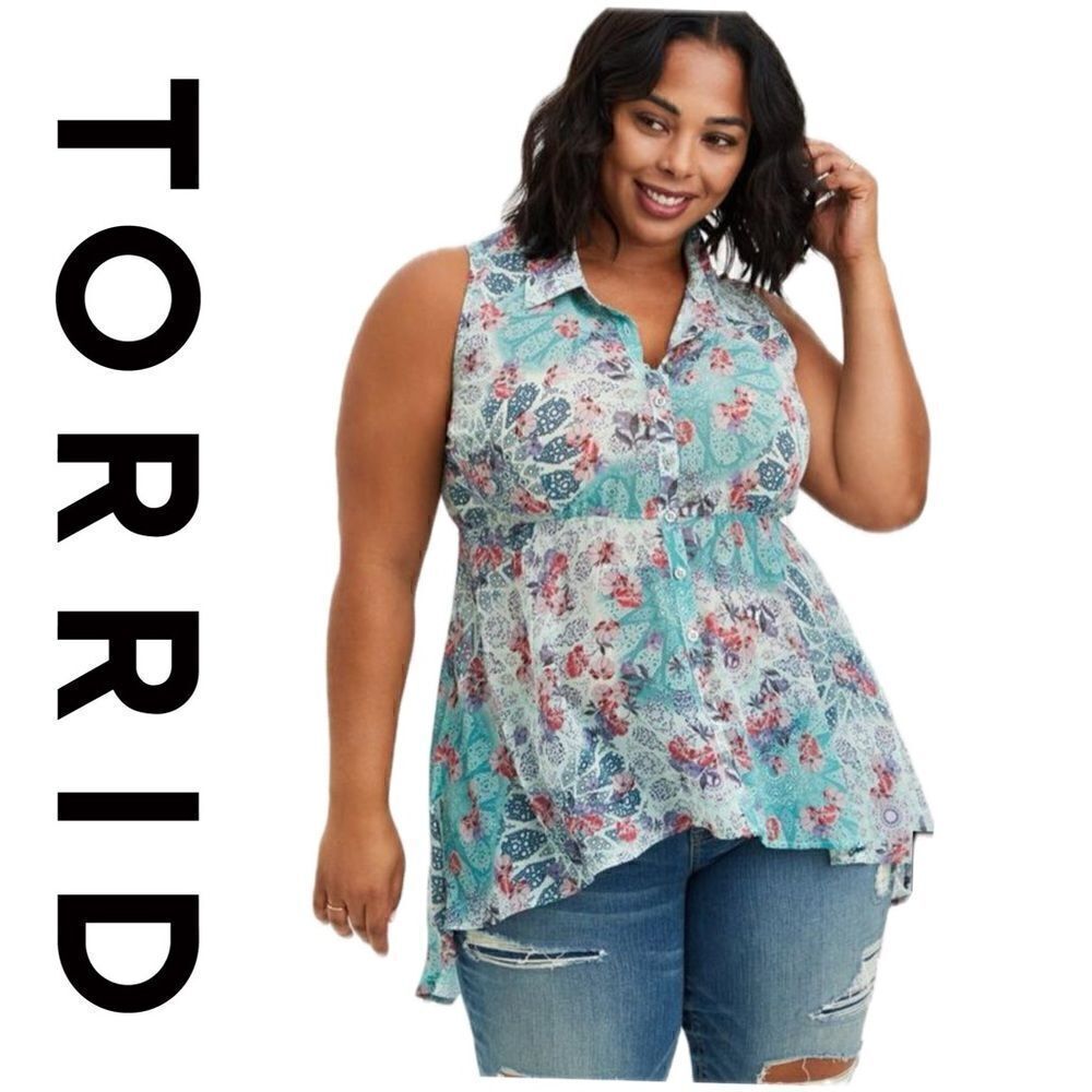NWT Babydoll Chiffon Button-Front Tunic Shirt